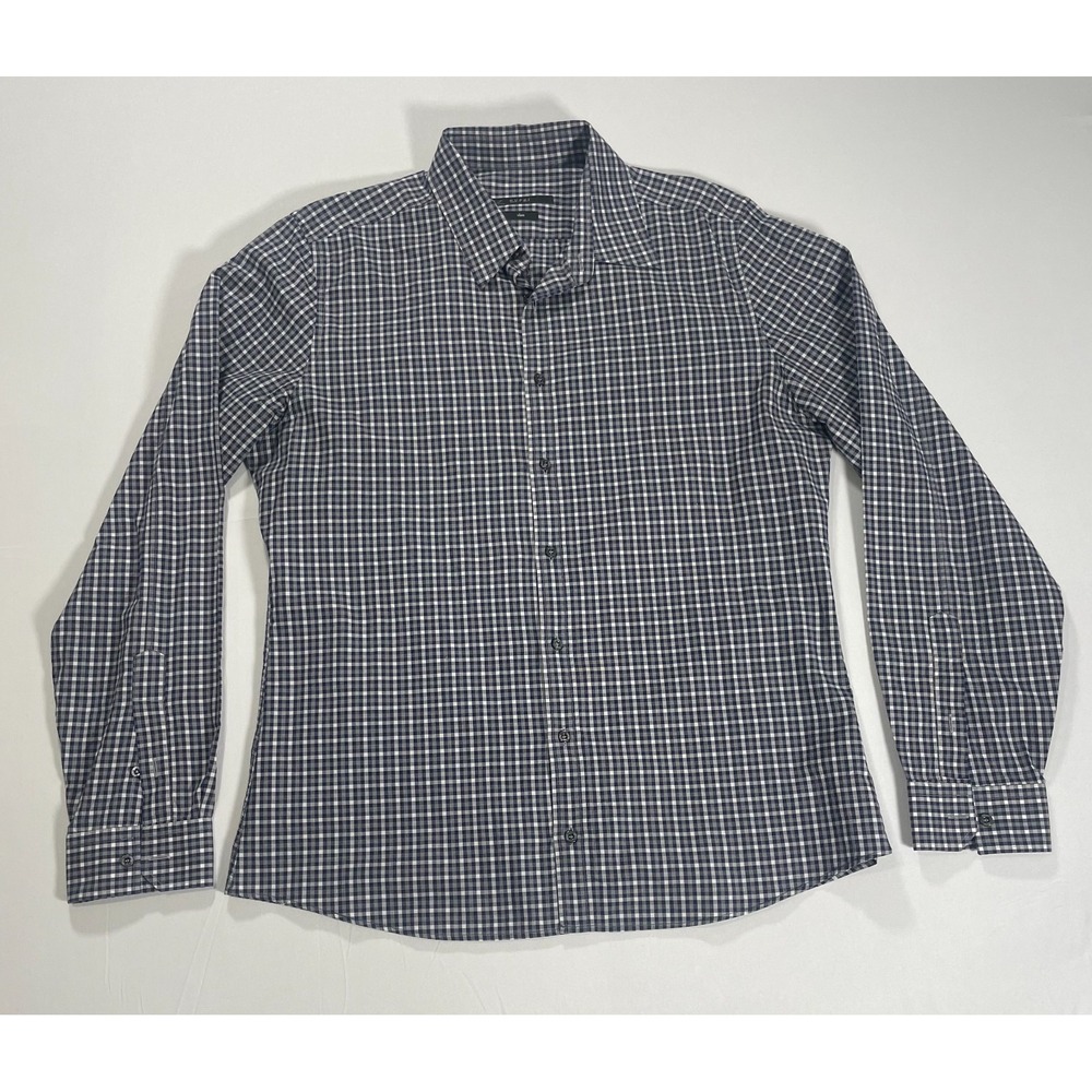 Gucci Men's Black White Plaid Button Down Shirt Slim Cotton Size 42 / 16.5 Large